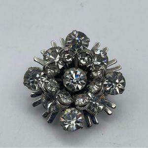 Vintage 1” Star Burst Small Brooch with Layered Rhinestone Silver-tone Pin